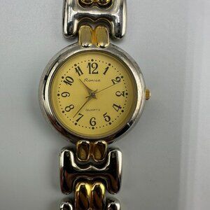 3/$30 Vintage Ronica Watch Women Gold/ Silver Round Dial 32MM Works 7.75"